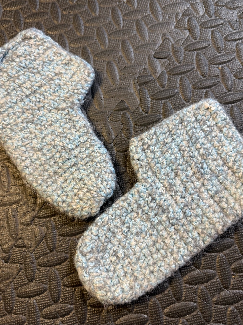 Hand Knit Chunky Blue Gray Slipper Booties Cozy House Shoes